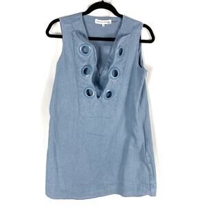 English Factory Denim Lace Up Mini Dress Blue Shift Sleeveless Chambray Sz M‎